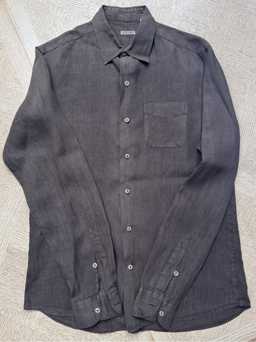 Kolby Italia Long-Sleeve Linen Button-Up Shirt — Brown